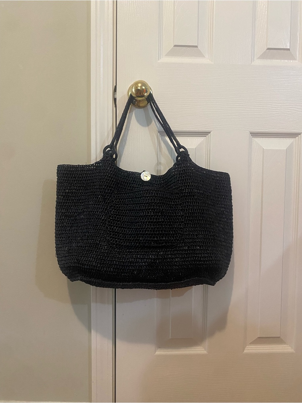 Annabel Ingall Large Raffia Tote Black Handmade